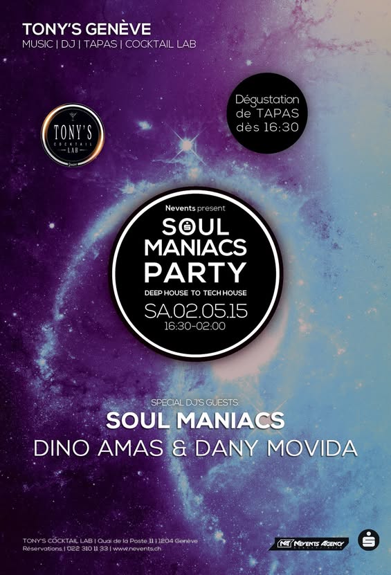 Flyer Soul Maniacs Party du 2 mai 2015 au Fizz Genève